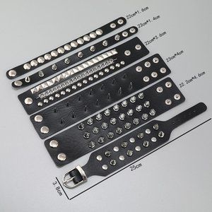 Punk Geometric Leather Plating Rivet Unisex Bangle [6 Pc. Set]